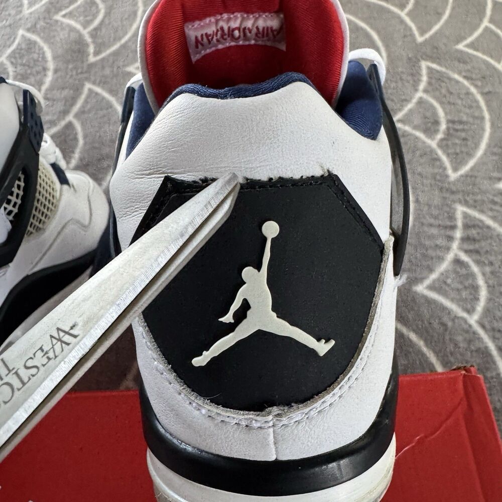 Jordan Air Jordan 4 Retro White Navy Black Men's Sneaker Size 10 - Picture 10 of 16